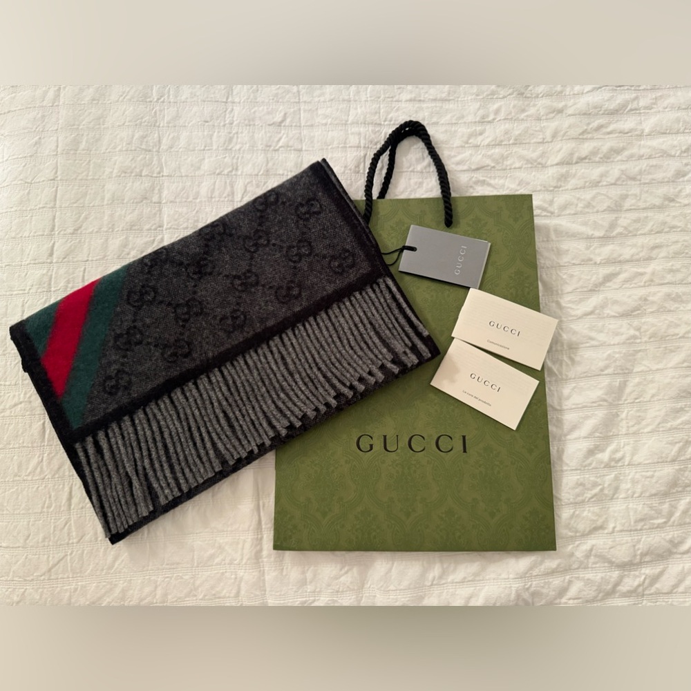 🇮🇹GUCCI GG Wool Unisex Nikky Scarf 🇮🇹 Guccissima pattern🇮🇹Embrace Authenticity🇮🇹
